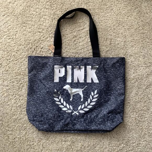 Victoria's Secret PINK gray and silver logo zip up tote bag NWT - Picture 1 of 9